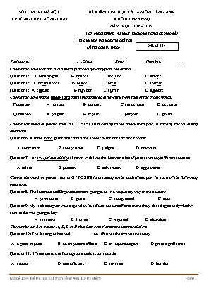 Đề kiểm tra học kỳ I môn Tiếng Anh Lớp 10 (Sách mới) - Mã đề 154 - Năm học 2018-2019 - Trường THPT Hồng Thái
